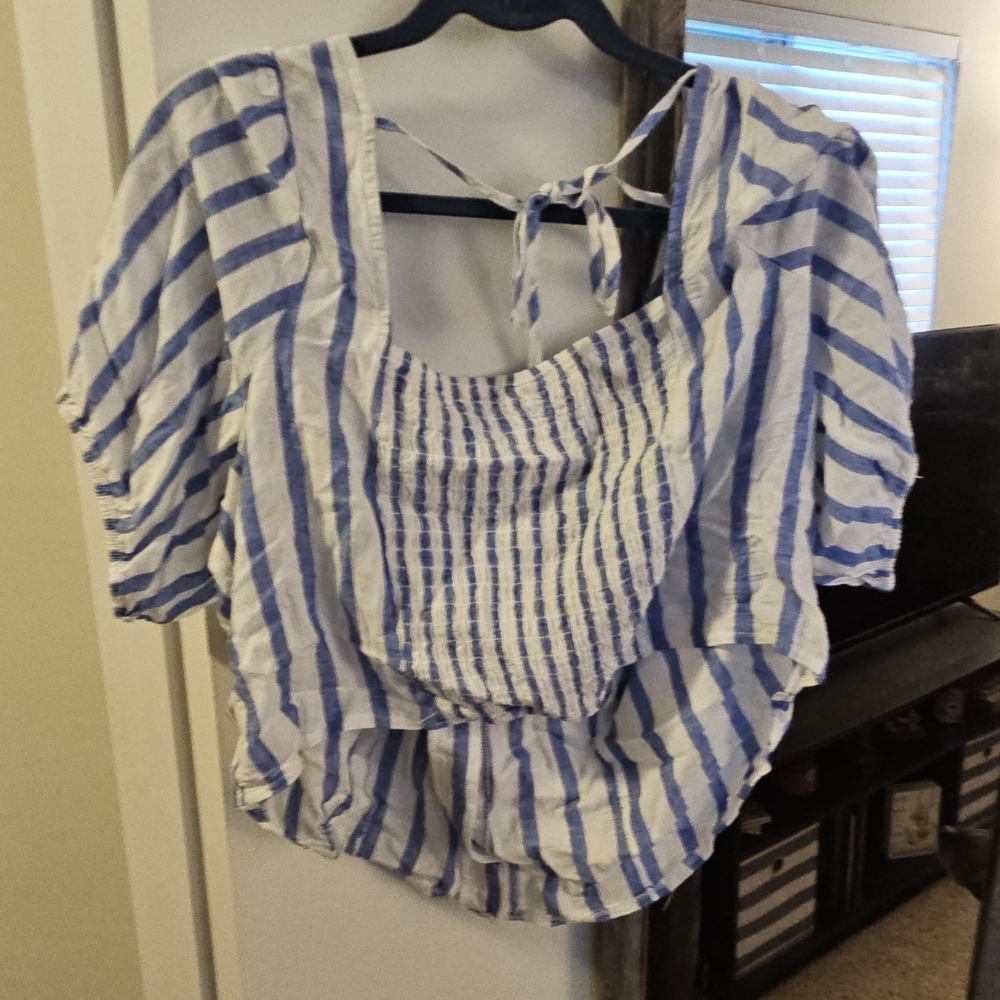 Torrid Blue and White Striped Blouse